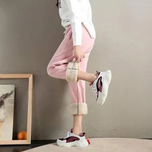 여자 안감 양털 데일리 심플 겨울 조거 바지_4