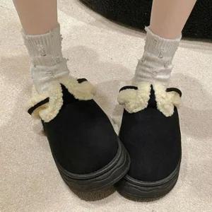 여성 블랙 통굽털슬리퍼 통굽 베이직 털슬리퍼