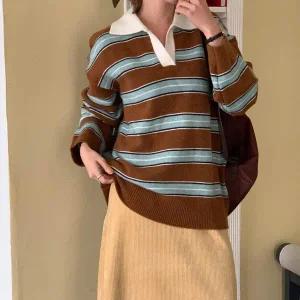 [하프클럽/]여자 겨울 배색 카라넥 단가라 럭비티 박시 빨간 니트