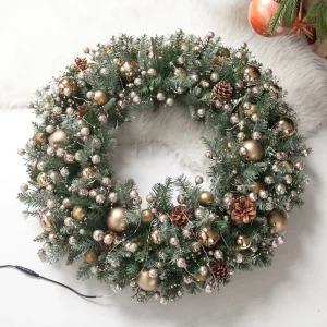 크리스마스 리스 벽장식 LED 글로시 라떼볼 그레이 750mm 벽걸이 소품 현관 문 카페 입구 데코 꾸미기 겨울