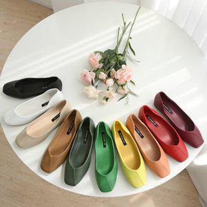 [비비오]스퀘어 말랑가죽 여성 빅사이즈 발편한 플랫슈즈 255