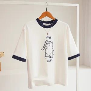 [잇수다] 테드베 피치 기모 프린팅 라인배색 루즈핏 반팔 링거 티셔츠