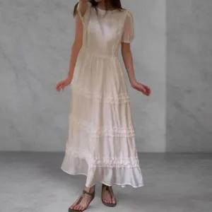 여성 슬리브리스 흰색 프릴 사랑스러운 드레스