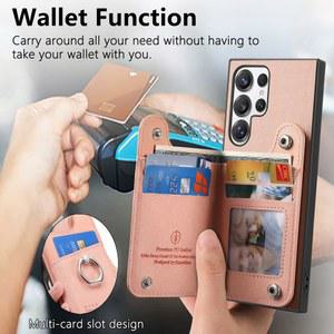 핸드폰케이스 갤럭시 S25E e S25 S24 Plus S23 FE S22 S21 폰 케이스용 링 브래킷 카드 수납 커버 패브릭 스탠드 지갑 케이스