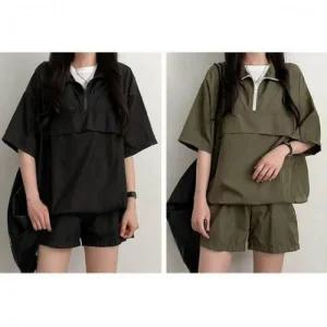 여자 캐주얼룩 셋트 반바지 트레이닝복 반팔 아노락