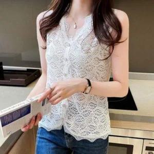 87300 인기 LS 앞단추 예쁜 감성 시스루 레이스 나시