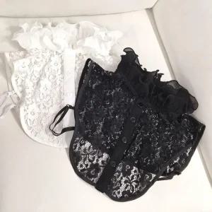 페이크 레이스 넥카라 목폴라 블라우스 셔츠