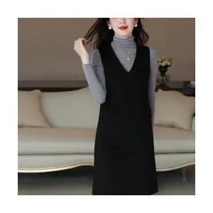 여성원피스 스커트 나시 겨울 민소매 모직 브이넥 조끼 미디 원피스 슬림핏 캐주얼 스포M4