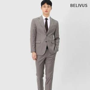 빌리버스 남성 간절기 모던 비스코스 스트라이프 싱글정장 투피스 세트 BVOT167