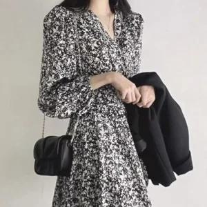 여성 연말룩 DHH-L02 플라워 엠로트 파티룩 겨울 로맨틱 원피스 미니 하객룩