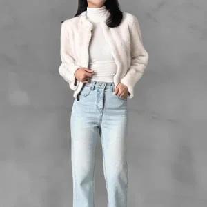 [다잇템] 여성 인조밍크 퍼 주머니 시어링 FW 웨이브 집업 자켓