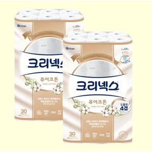 [크리넥스](의정부점) 퓨어코튼 도톰한4겹  아쿠아프레시 25m30롤[2팩]