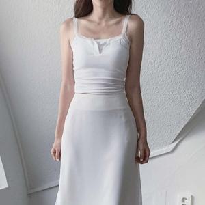 [다잇템] 여성 골지 귀여운 레이스 단추 캡내장 나시티