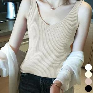 [피커]캡내장 여름나시티 민소매 브이넥 골지 쫀쫀 나시티