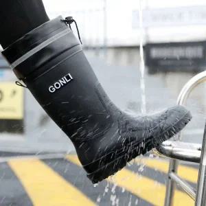 장마철 남성용 하이탑 워크핏 상단 스트링 레인부츠