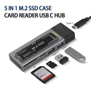 맥북 호환 프로 에어용 USB C 허브 독 M.2 NVMe NGFF SSD 인클로저 케이스 박스 TF 카드 리더 10Gbps 5 인