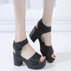 여자 발목 찍찍이 발편한 샌들 통굽키높이 스트랩샌달