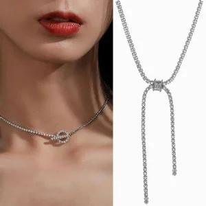 [콩심팥심]올 크리스탈 큐빅 3mm 테니스 초커 토글바 Y 드롭 목걸이