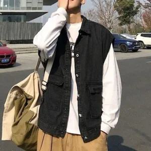 고품질 봄 검정 남자 가을 데님 조끼 가디건 자켓 점퍼 잠바 (WFFXERK)