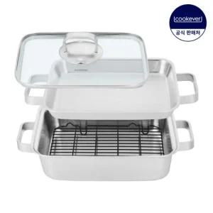쿡에버 IH 인덕션 통3중 스텐 더블 그릴팬 27.5cm 풀세트 (글라스커버 포함)