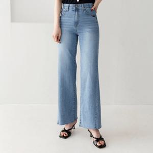 [시크라인] (~XL까지) 이딕트 밴딩 옆 사선 절개데님 팬츠 와이드 히든밴딩 여름 데일리 일상 캐쥬얼 출근룩 빅사이즈