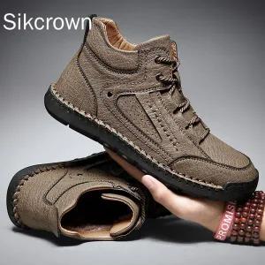 트레킹 등산 신발 남성용 클래식 진짜 가죽 겨울 부츠 산악 트레킹용 야외 따뜻한 수제 레트로 레저 하이킹