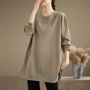 여성 러블리 티 롱루즈핏 추동 라운드 무지 루즈핏 셔츠 빅사이즈 긴팔 밑단 트임 탑 다올4