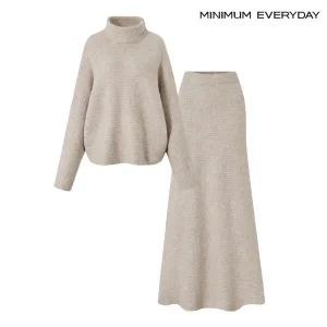 [롯데백화점]미니멈 [미니멈 에브리데이]텍스처 가로 리브드 니트 롱 스커트 셋업 (EB4OW023D)