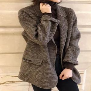 [렐라웨어]넨티스 체크 모직 코트 자켓