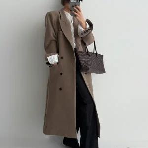 [다잇템] 여자 FW 홀리데이 카라넥 페이크포켓 오버랩 롱코트