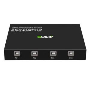 AIMOS AM-KM402 4 포트 USB 동기화 장치 키보드 마우스 컨트롤러 알루미늄 합금 KVM 스위처 넓은 호환성