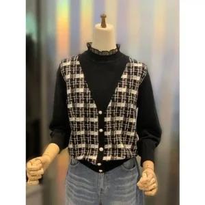 [갤러리아] ab.f.z 하이넥 레이스 프릴 가디건 레이어드 체크니트 ACY5HW37G