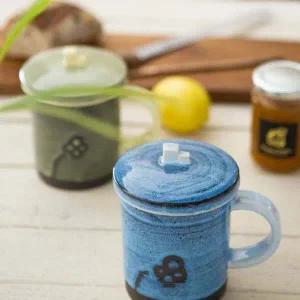 이천도자기 IZ35OU53 수 봄꽃 뚜껑머그 440ml 도자기 물잔