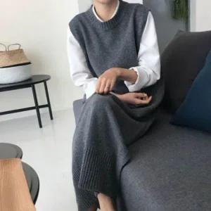 롱 겨울 여성 니트조끼 가을 따듯한 베스트 (WFFXFJS)