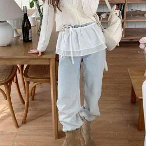 [하프클럽/]여자 레이어드 코디 레이스 쁘띠 스커트