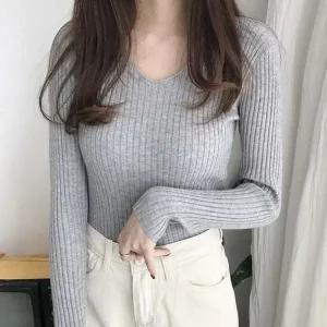 [하프클럽/]V라인 롱슬리브 머스트해브 골지니트스키니 속옷 니트탑 니트웨