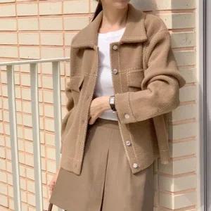 [다잇템] 여성용 헤링본 후디 자수 스웨터 재킷 세미크롭 캐주얼