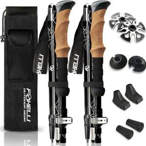 포셀리 경량 트레킹 폴 - 퀵 잠금 장치, 인체공학적 코크 그립 및 올터레인 액세서리가 있는 컴팩트한 워킹 스틱 여행 하이킹을 위한 조절 가능한 접이식