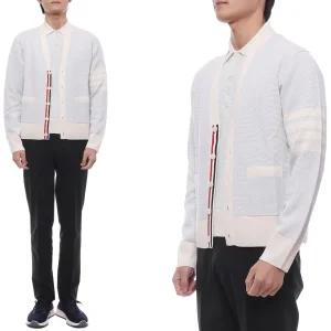 [톰브라운]25FW 남성 사선 스트라이프 리넨 가디건 (MKC595A Y6011 480 25F)