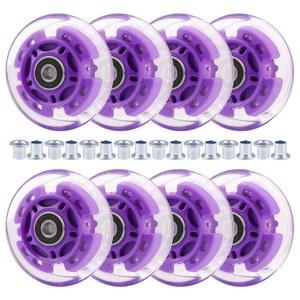 [미국배송] 및 청소년 초보자를 위한 휠구 8PCS 76MM 인라인 스케이트 바퀴 보라색 점멸 (보라색 76MM)