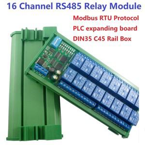 PLC 산업용 제어 보드 용 1PCS 16CH RS485 릴레이 Modbus RTU 기능 모듈 C45 레일 박스