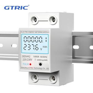 GTRIC 에너지 미터 2P 단상 전압 전류 전력 소비 측정기 LCD 디지털 디스플레이 DIN 레일 230VAC 80A