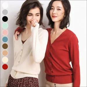 [라일리여성의류] Rly 여성 베이직 기본 v넥 니트가디건 간절기 긴팔