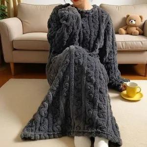 [라일리여성언더웨어] Rly 꽈배기 니트 루즈핏 겨울 수면 원피스 잠옷  43638982)