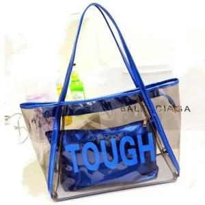[하프클럽/]투명 비치백 파우치 포함 숄더백 블루 큰가방 여름