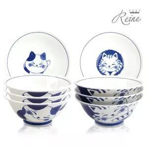 헨느 도라 미케 야옹이 면기 4P / 도자기 면기 고양이 그릇