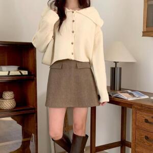 빅카라 키작녀 간절기 배꼽기장 울가디건 크롭