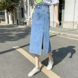 [하프클럽/]여자 밑단 절개 롱 데님 스커트 캐주얼 일자핏 치마