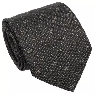 [구찌] 블랙 GG 도트프린트 실크 넥타이 324855
