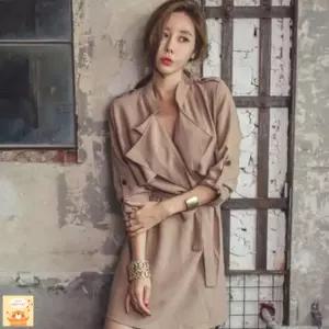 여자원피스 여성 시크 하프 허리 브이넥 가을 랩스커트 트렌치코트 셔츠형 원피스 힛템